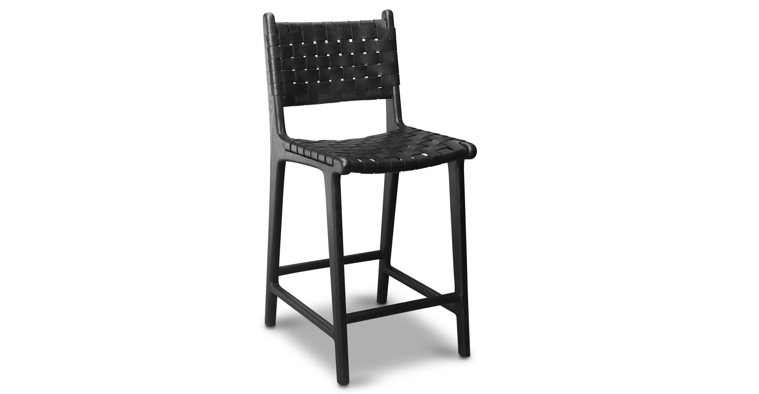 Banda Teak & Woven Leather Counter Height Stool - Image 32