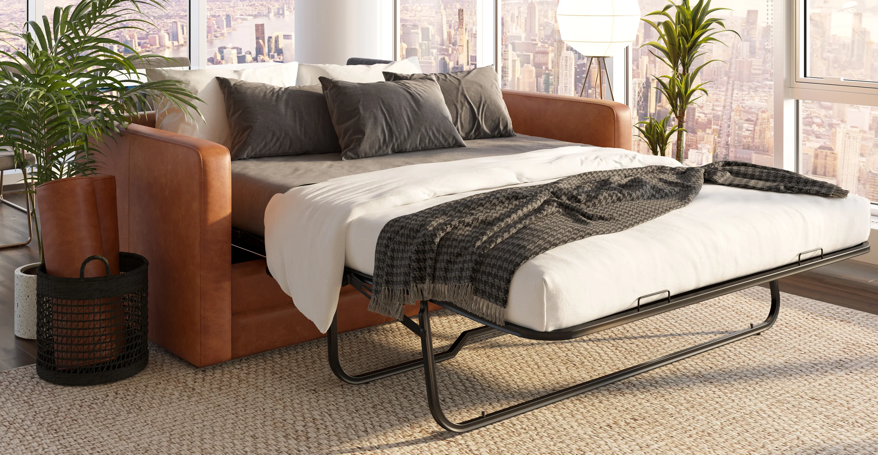 Napa 82" Leather Pull-Out Convertible Sleeper Sofa - Image 3