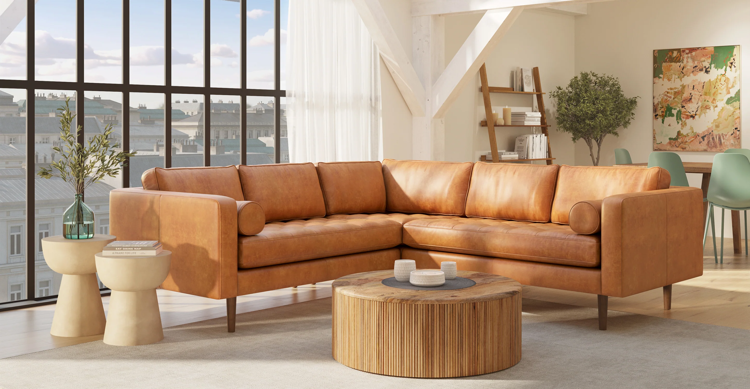 Napa Leather Corner Sectional Sofa - Image 3