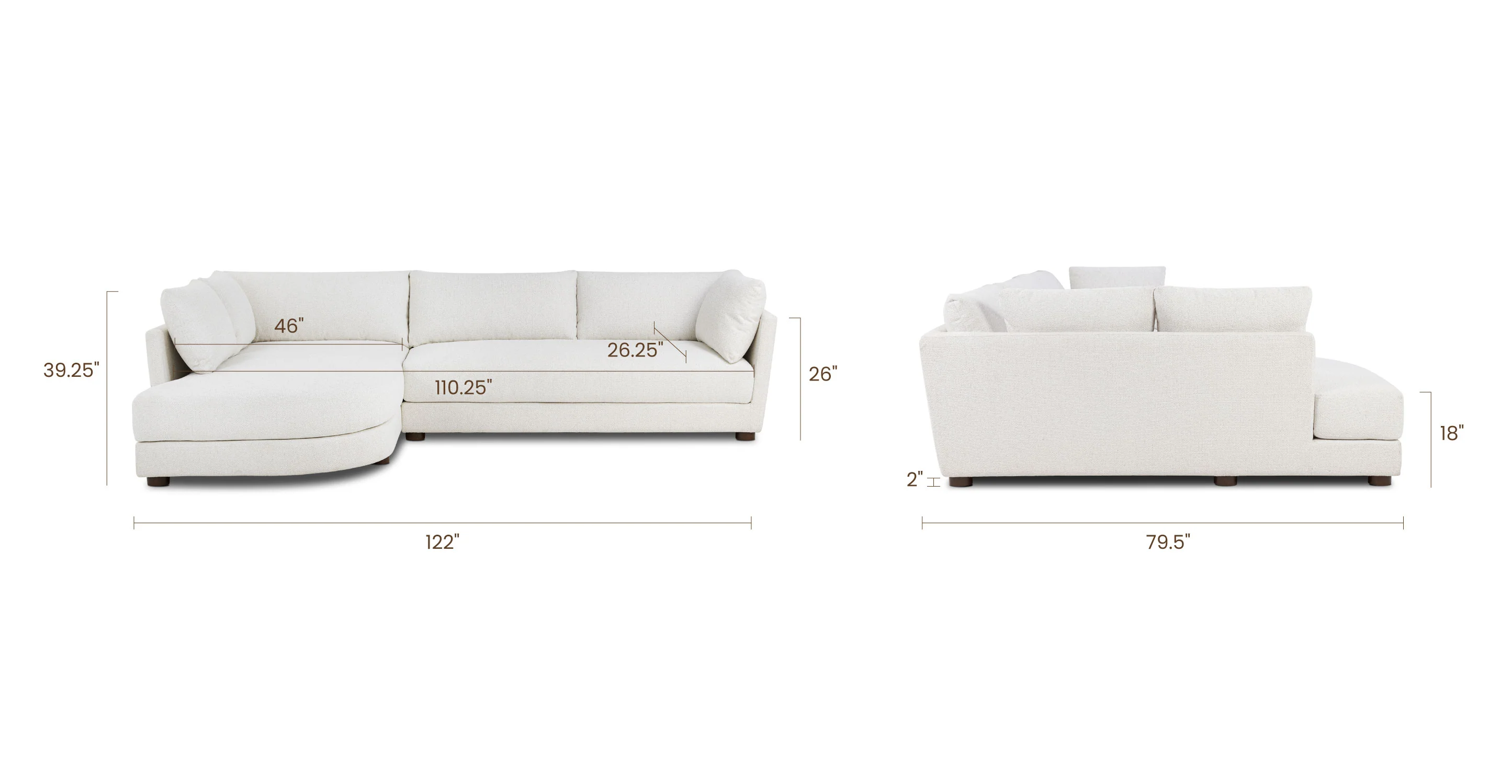 Pertuis 122" Left-Facing Bumper Sectional Sofa - Image 11