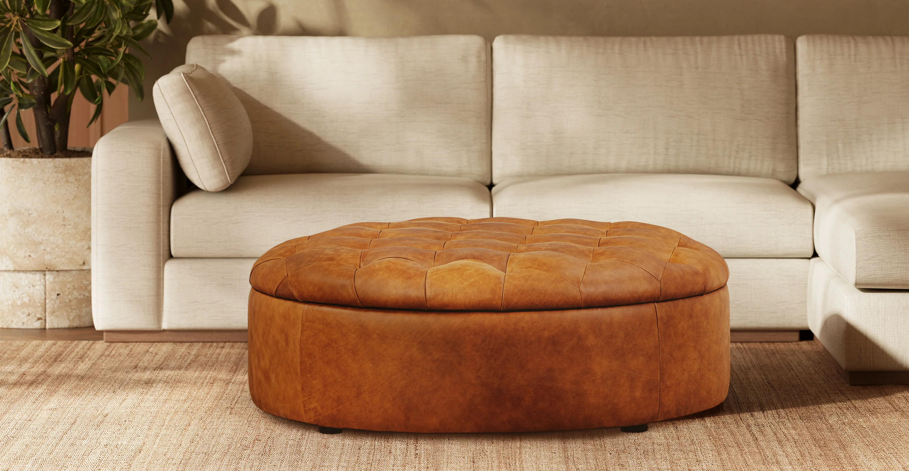 Zahra Leather Storage Ottoman - Image 2